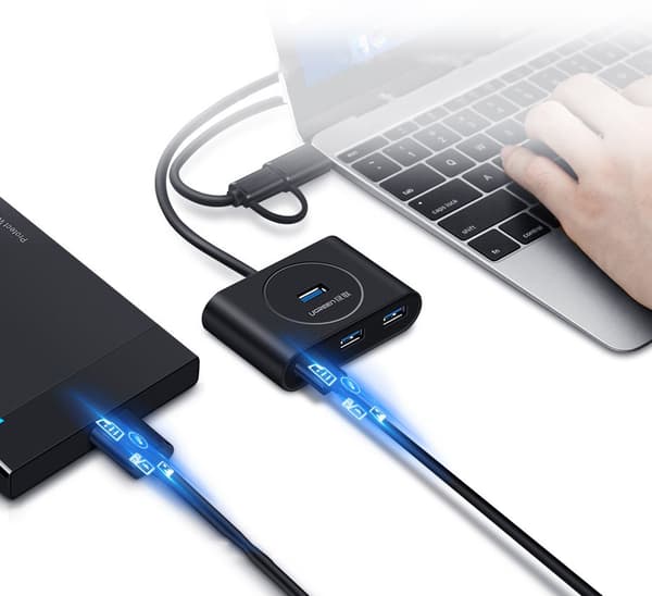 USB port HUB splitter för 4x USB 3.2 kabel 0,5 m svart