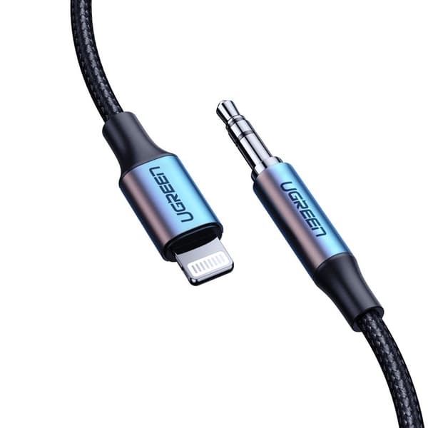 AUX lydkabel til iPhone MFI Lightning - 3,5 mm mini jack 1 m, grå