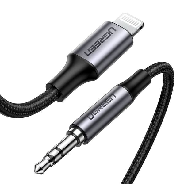 AUX lydkabel til iPhone MFI Lightning - 3,5 mm mini jack 1 m, grå