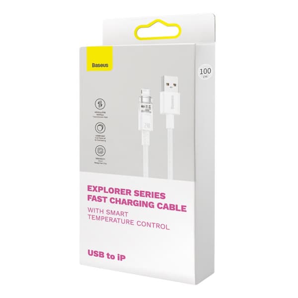 Flätad kabel för iPhone Explorer Series USB - Lightning 2.4A 2m vit
