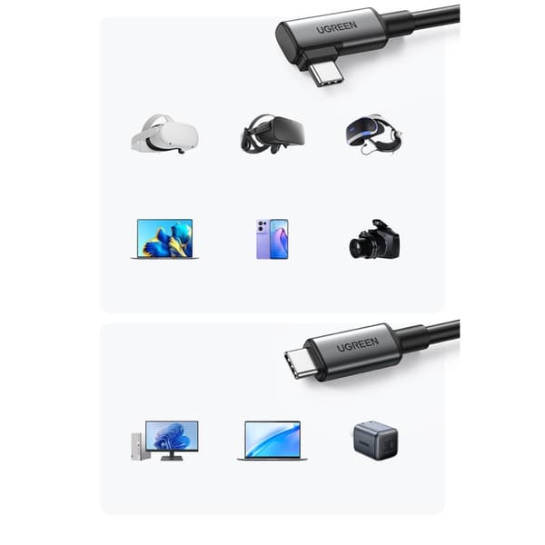Kulma USB-C-kaapeli, joka tukee Oculus Quest 2 VR -laseja 60 W 5m musta