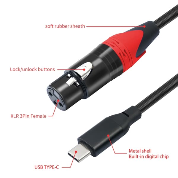 Lydkabel USB-C hunn til XLR hann med innebygd DAC-brikke - 2 m