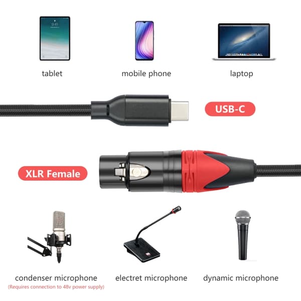 Lydkabel USB-C hunn til XLR hann med innebygd DAC-brikke - 2 m