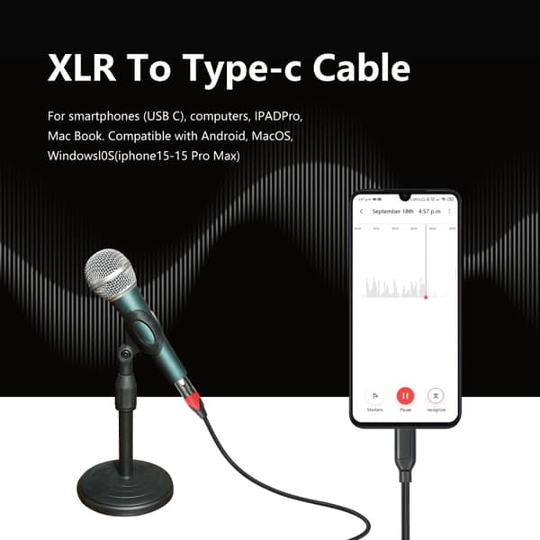 Lydkabel USB-C hunn til XLR hann med innebygd DAC-brikke - 2 m