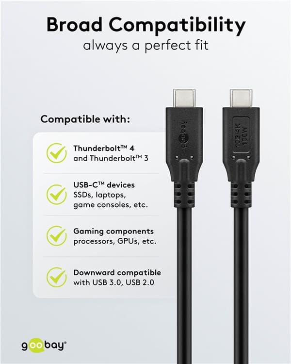 USB-C™-kabel, USB 3.2, 100 W, 10 Gbit/s, Power Delivery, 2 m
