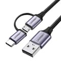 Pikkukuva 1 / 6: 2in1 Kaapeli, vahva punottu kaapeli USB - microUSB + USB-C 1m 2.4A musta