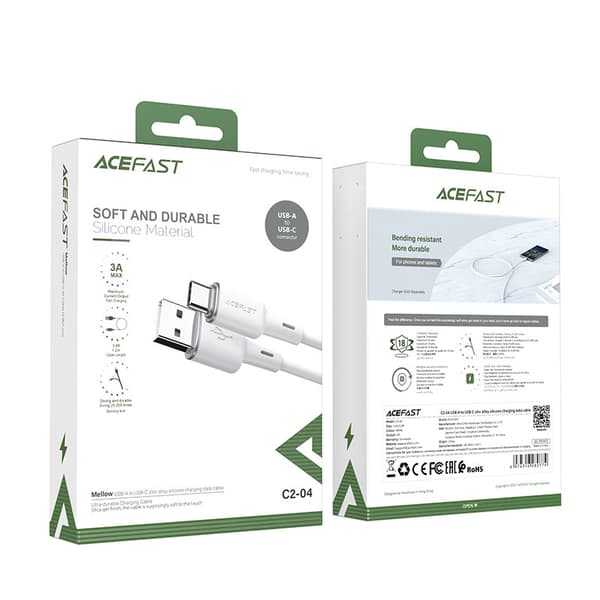 Kabel USB - USB-C 3A 1,2m hvid
