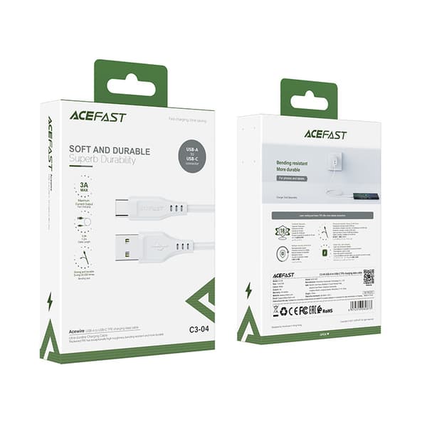 Telefonkabel USB - USB-C 3A 1,2m vit