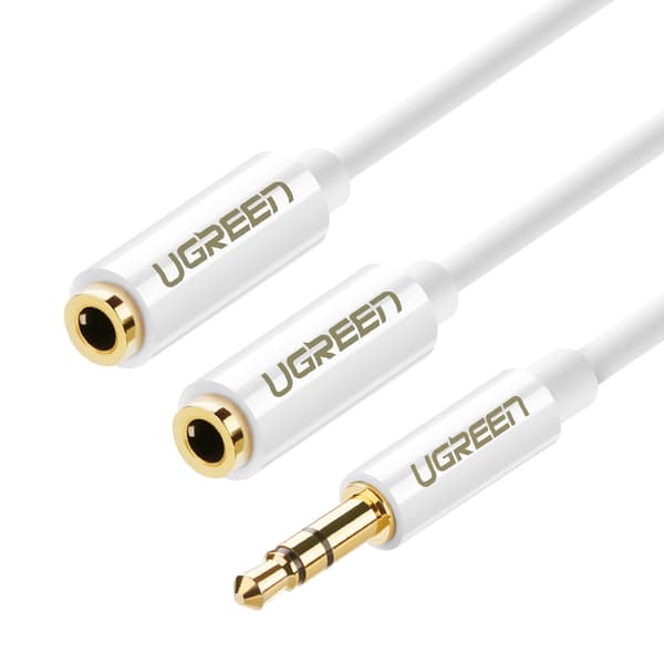 Splitter hovedtelefonkabel ministik 3,5 mm til 2x ministik 3,5 mm 20 cm hvid