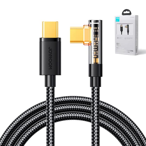 Vinklad USB-C-kabel för snabb laddning och dataöverföring 100W 1,2m svart