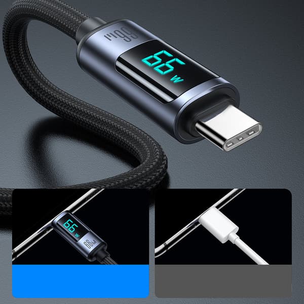 Kaapeli LED-näytöllä USB-C - USB-A 66W 1,2m musta