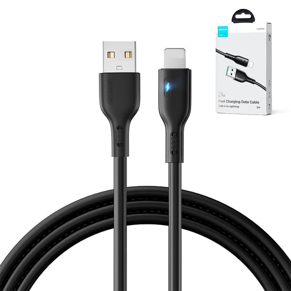 iPhone kabel med LED indikator USB - Lightning 2.4A 2m sort