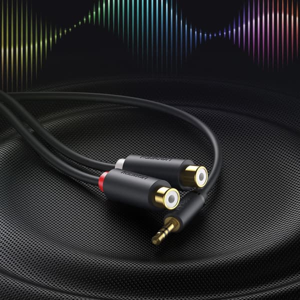 Kabel audio jack adapter kabel 3,5 mm han - 2x RCA hun 0,25 m grå