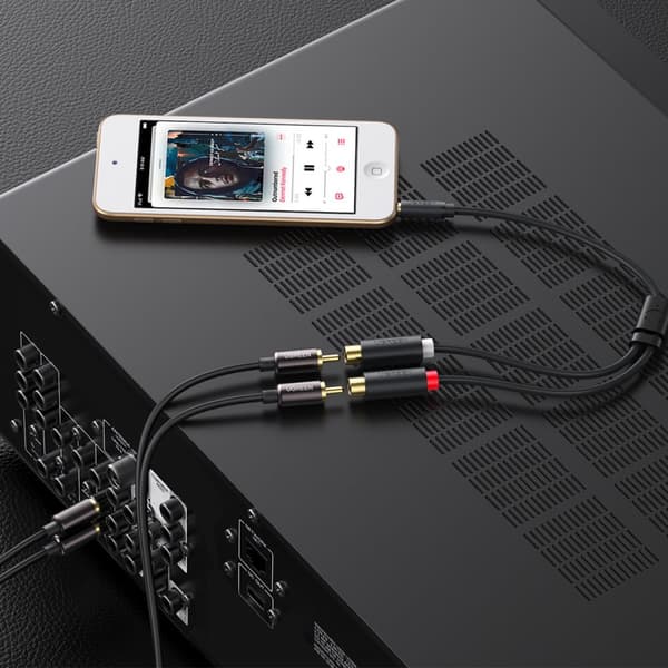 Kabel audio jack adapter kabel 3,5 mm han - 2x RCA hun 0,25 m grå