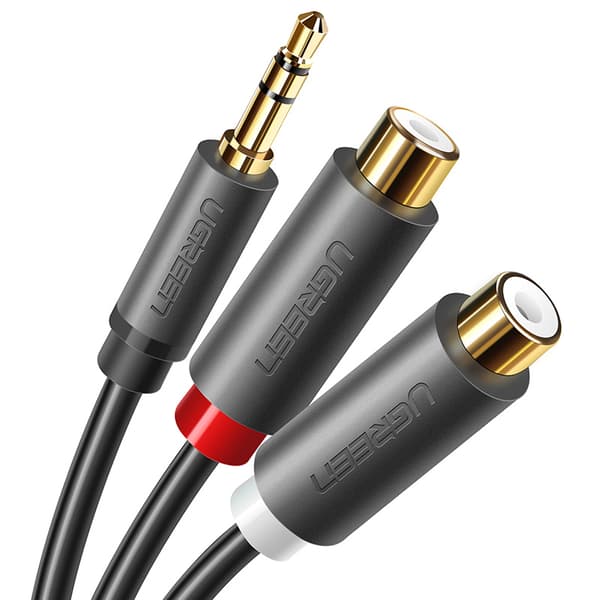 Kabel audio jack adapter kabel 3,5 mm han - 2x RCA hun 0,25 m grå