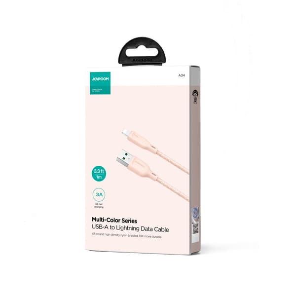 Kabel för iPhone Multi-Color Series USB-A - Lightning 3A 1m rosa