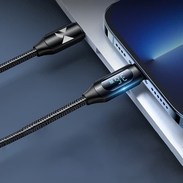 iPhone USB-C - Lightning-kabel med LED-display 36W 2m svart