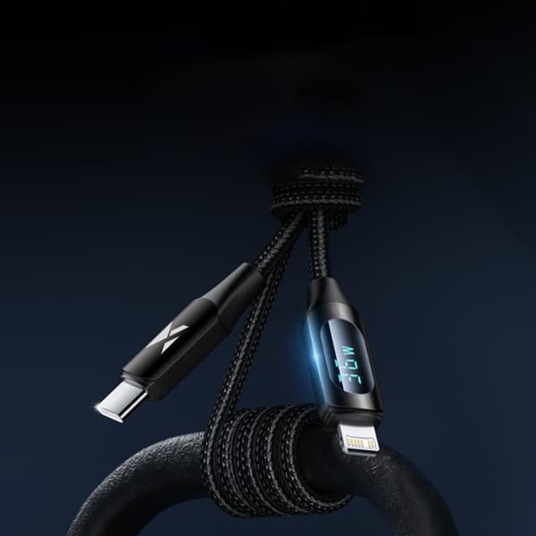 iPhone USB-C - Lightning-kabel med LED-display 36W 2m svart