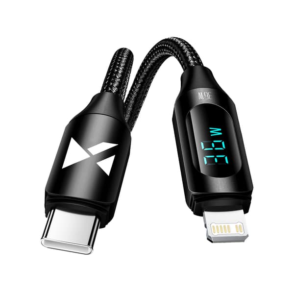 iPhone USB-C - Lightning-kabel med LED-display 36W 2m svart