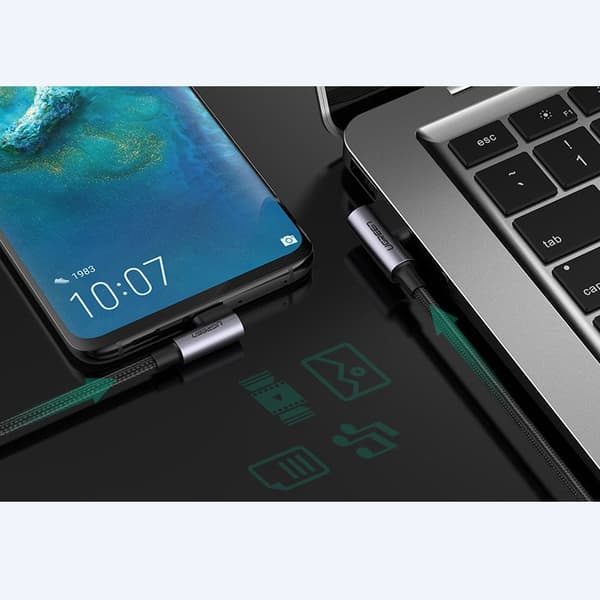 Vinklet USB - USB-C QC 3.0 kabel 3A 1m grå