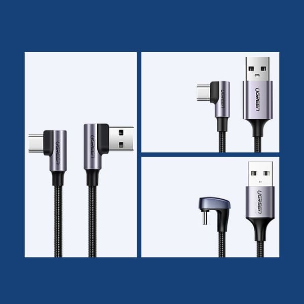 Vinklet USB - USB-C QC 3.0 kabel 3A 1m grå
