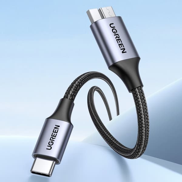 Kabel för SSD-enhet USB-C - micro USB-B 3.0 5Gb/s 3A 1m grå