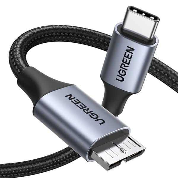Kabel för SSD-enhet USB-C - micro USB-B 3.0 5Gb/s 3A 1m grå