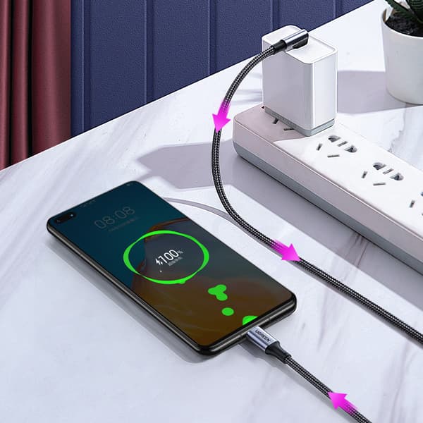 Kulma USB-C PD QC-kaapeli 100W 5A 1m musta