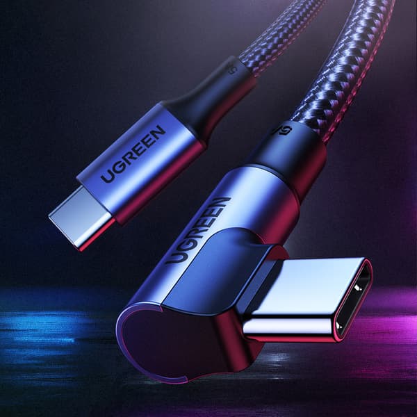 Kulma USB-C PD QC-kaapeli 100W 5A 1m musta