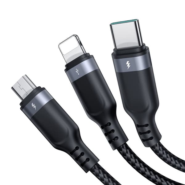 3in1-kabel USB-A - iPhone Lightning USB-C microUSB Multi-Use 1,2 m svart