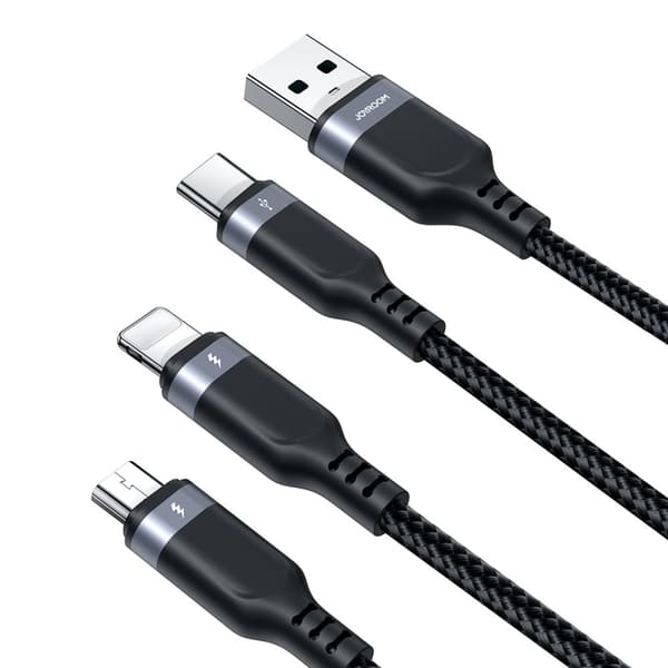 3in1-kabel USB-A - iPhone Lightning USB-C microUSB Multi-Use 1,2 m svart
