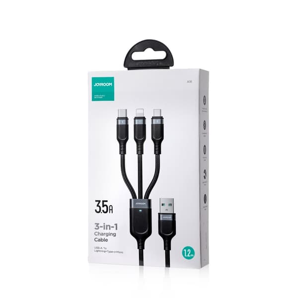 3in1-kabel USB-A - iPhone Lightning USB-C microUSB Multi-Use 1,2 m svart
