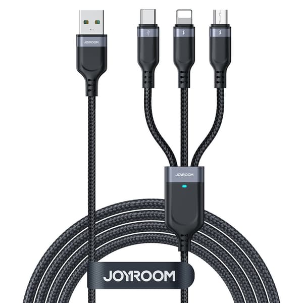 3in1-kabel USB-A - iPhone Lightning USB-C microUSB Multi-Use 1,2 m svart