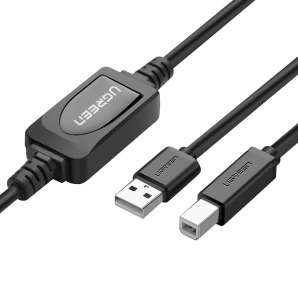 Kabel för skrivare, skanner, USB-B - USB-A 2.0, 10 m, svart