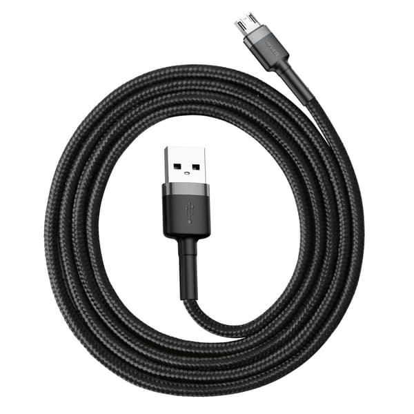Slitstark flexibel kabel USB microUSB QC3.0 kabel 2,4A 1M svart och grå