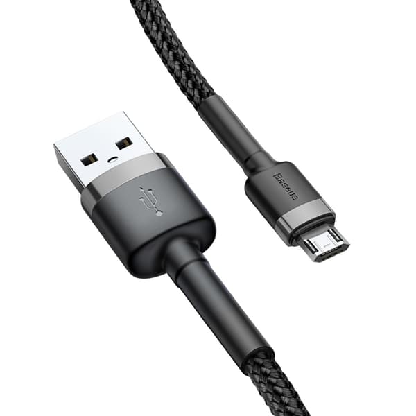 Slitstark flexibel kabel USB microUSB QC3.0 kabel 2,4A 1M svart och grå