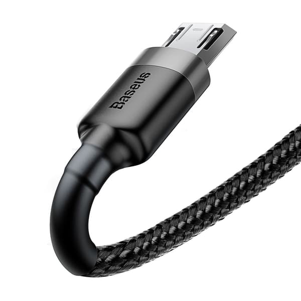Slitstark flexibel kabel USB microUSB QC3.0 kabel 2,4A 1M svart och grå