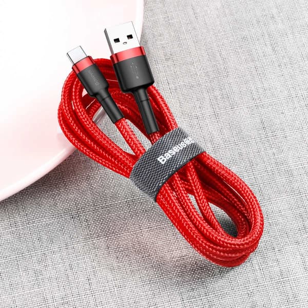 Holdbart fleksibelt USB-C QC3.0 3A 1M rødt kabel