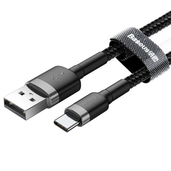 Slitstark flexibel kabel USB-C QC3.0 2A 2M svart och grå