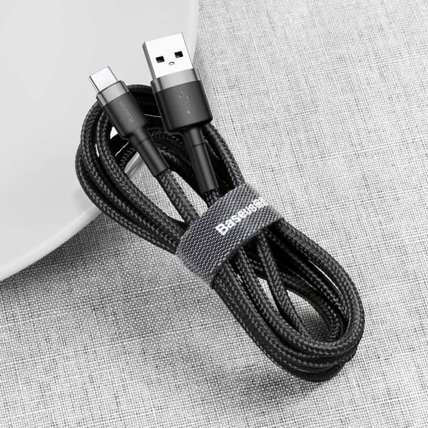 Slitstark flexibel kabel USB-C QC3.0 2A 2M svart och grå
