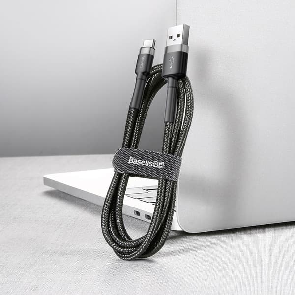 Slitstark flexibel kabel USB-C QC3.0 2A 2M svart och grå