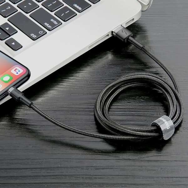 Slitstark flexibel kabel USB-kabel Iphone Lightning QC3.0 2.4A 0.5M svart och grå