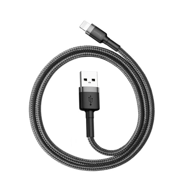 Slitstark flexibel kabel USB-kabel Iphone Lightning QC3.0 2.4A 0.5M svart och grå