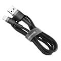 Miniatyrbild 1 av 6: Slitstark flexibel kabel USB-kabel Iphone Lightning QC3.0 2.4A 0.5M svart och grå