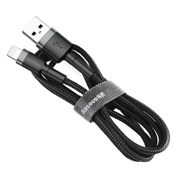 Slitstark flexibel kabel USB-kabel Iphone Lightning QC3.0 2.4A 0.5M svart och grå