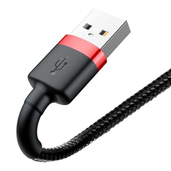 Slitstark flexibel kabel Iphone Lightning QC3.0 USB-kabel 2,4A 1M svart och röd