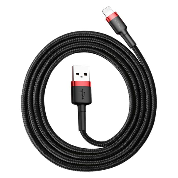Slitstark flexibel kabel Iphone Lightning QC3.0 USB-kabel 2,4A 1M svart och röd