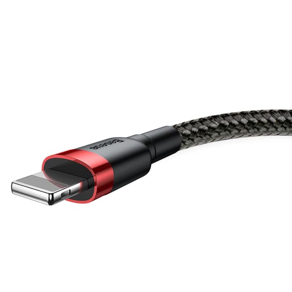 Slitstark flexibel kabel Iphone Lightning QC3.0 USB-kabel 2,4A 1M svart och röd