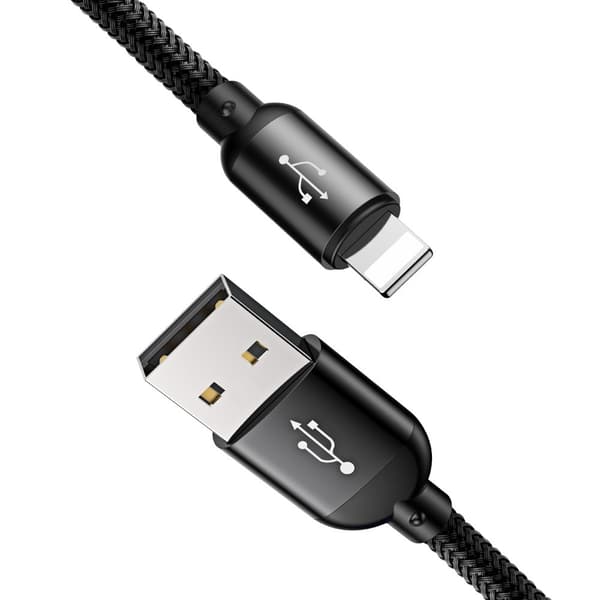 Kestävä kaapeli 3in1 USB microUSB Iphone Lightning USB-C 3.5A 1.2M musta