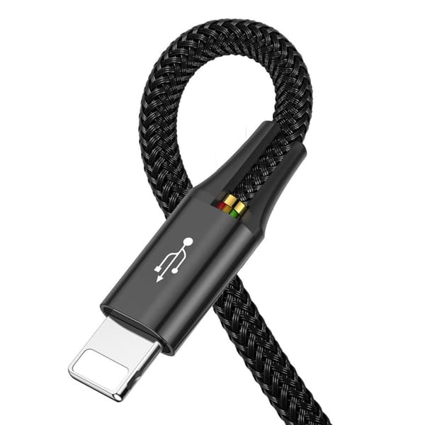 Kabel USB kabel 4i1 Iphone Lightning 2 x USB-C microUSB i nylon fletning 3,5A 1,2m sort
